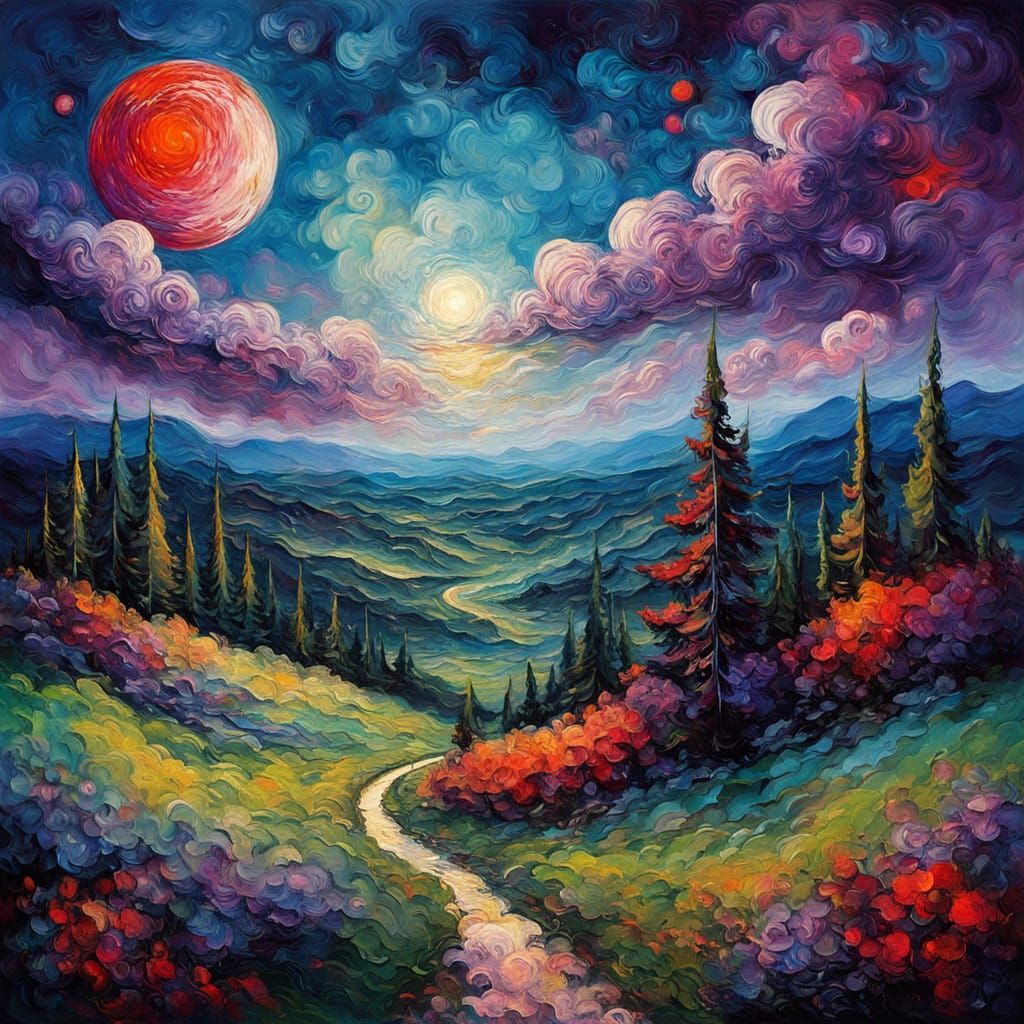 Cosmic Dreamscape in Neo-Impressionist Style