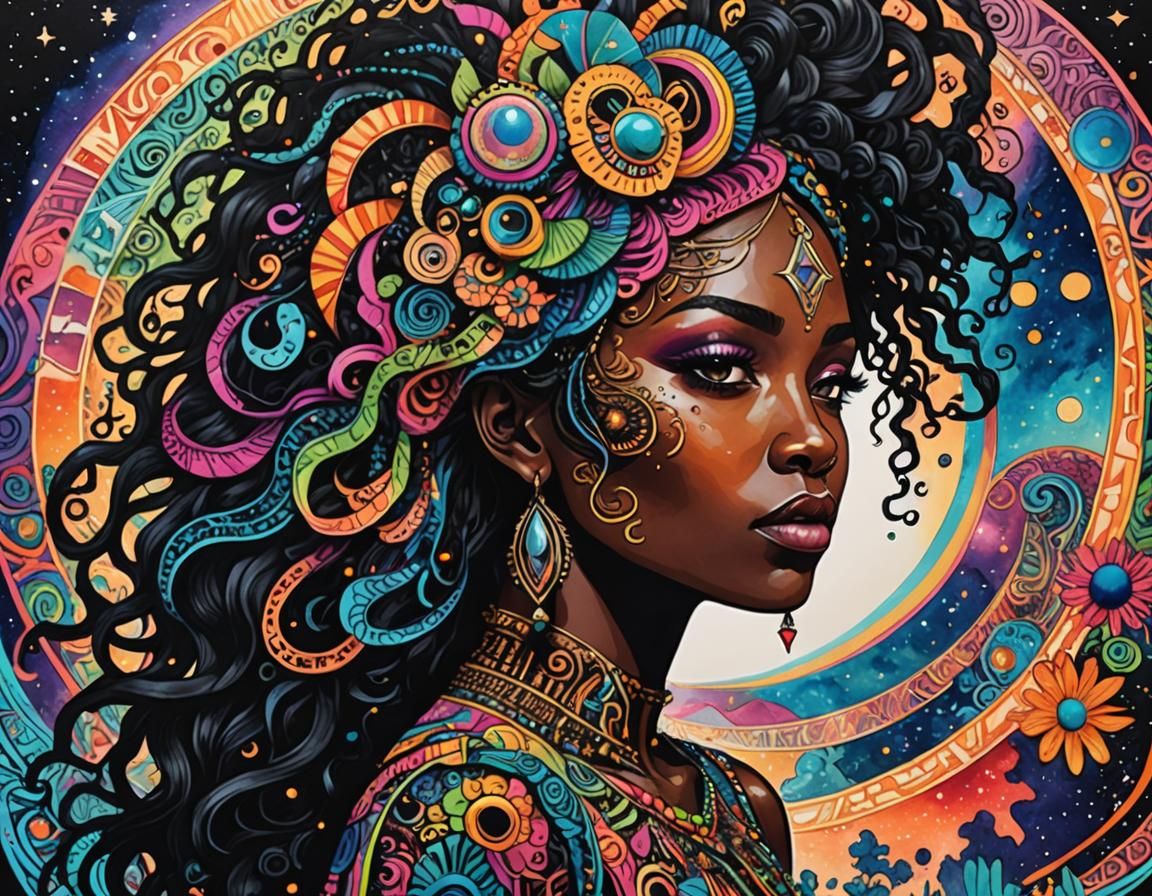 Psychedelic Celestial Goddess in Punk Zentangle Style