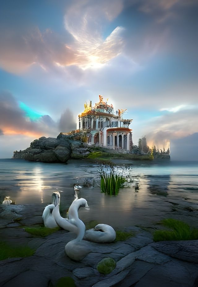 Serene Swan Temple: A Blend of Worlds