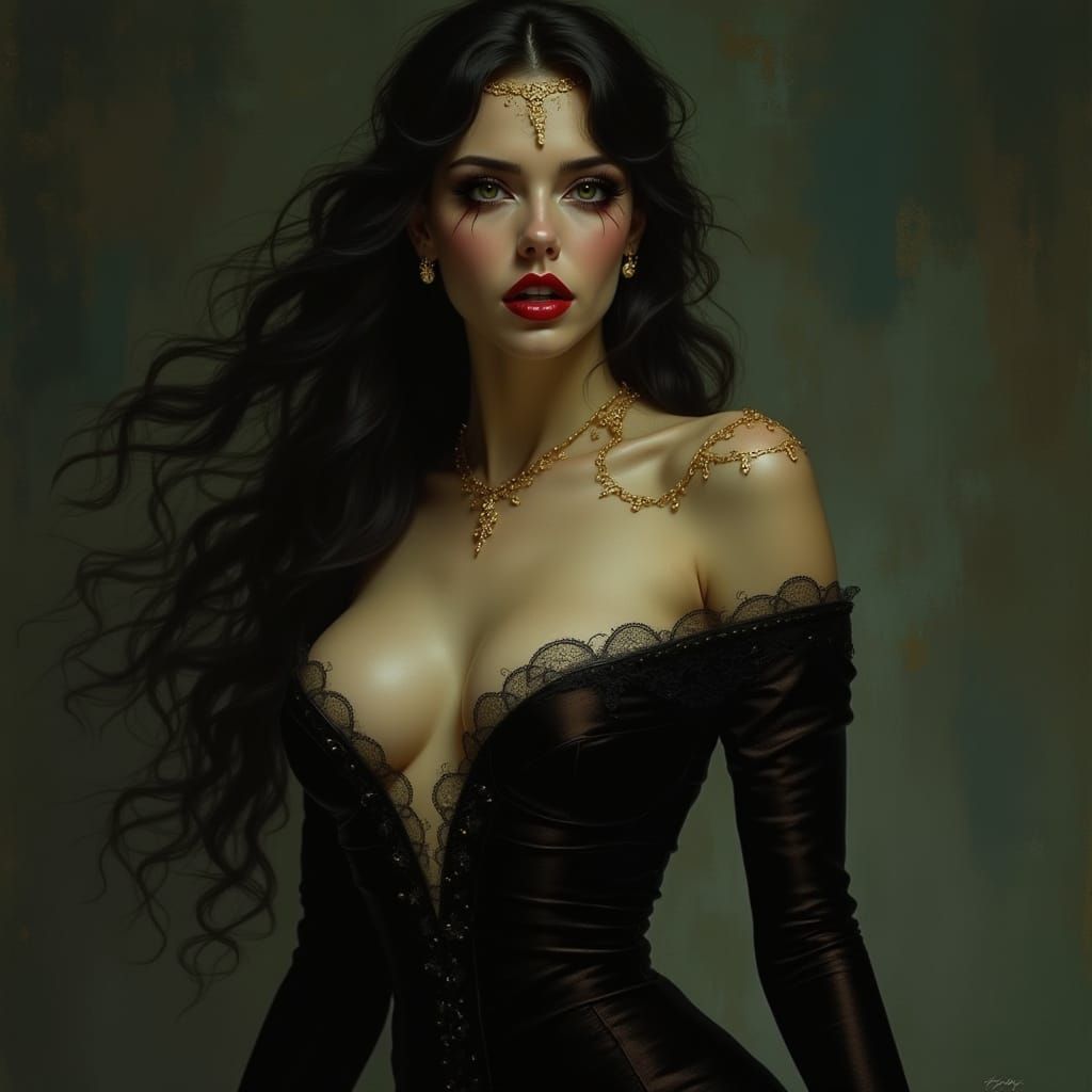 Mysterious Victorian Vampire in Art Nouveau Style