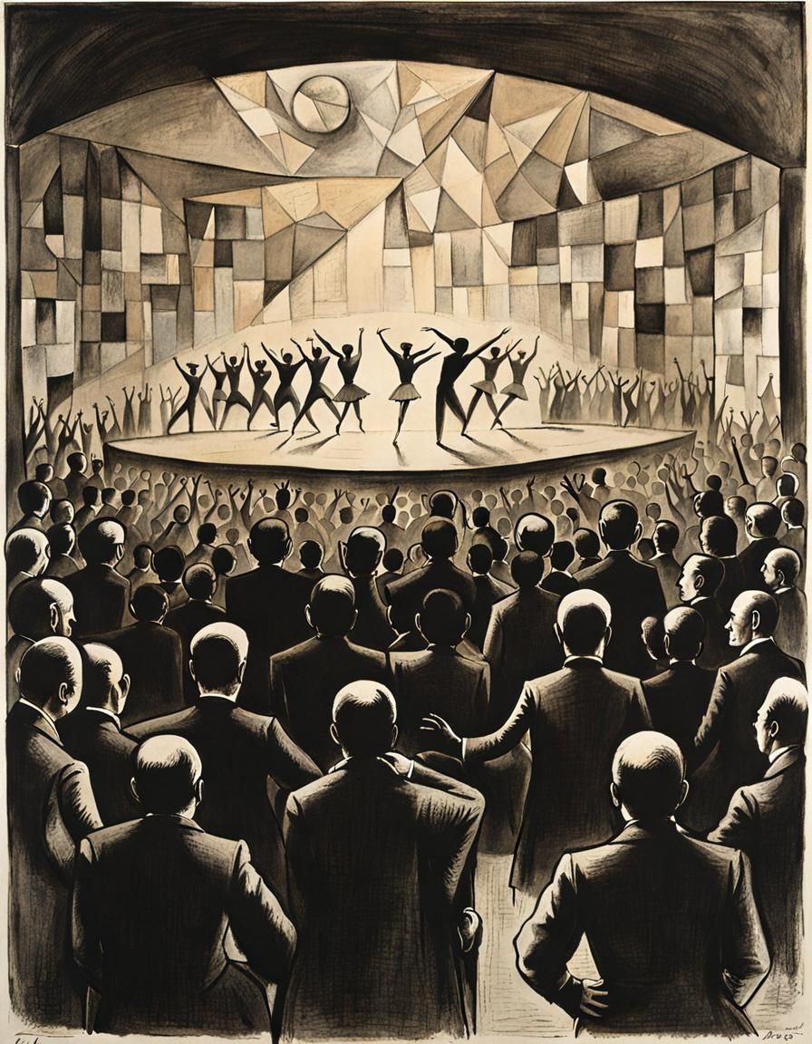 Ballet Dancers Etching Illustration in Dada Style