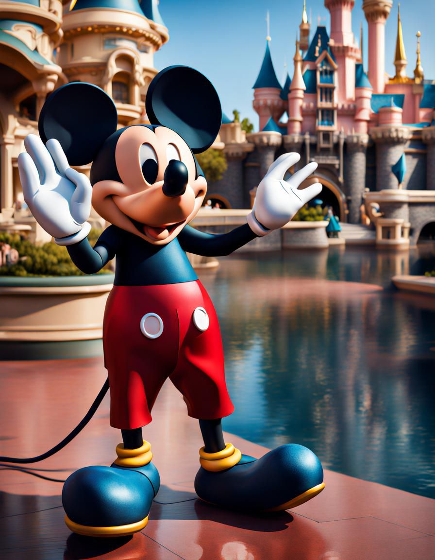 Mickey Mouse at Disneyland in Hyperrealistic Style