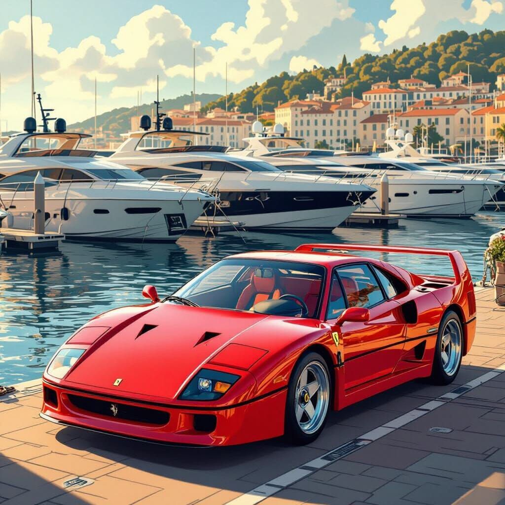 Ferrari F40 in Saint Tropez Marina, Digital Art
