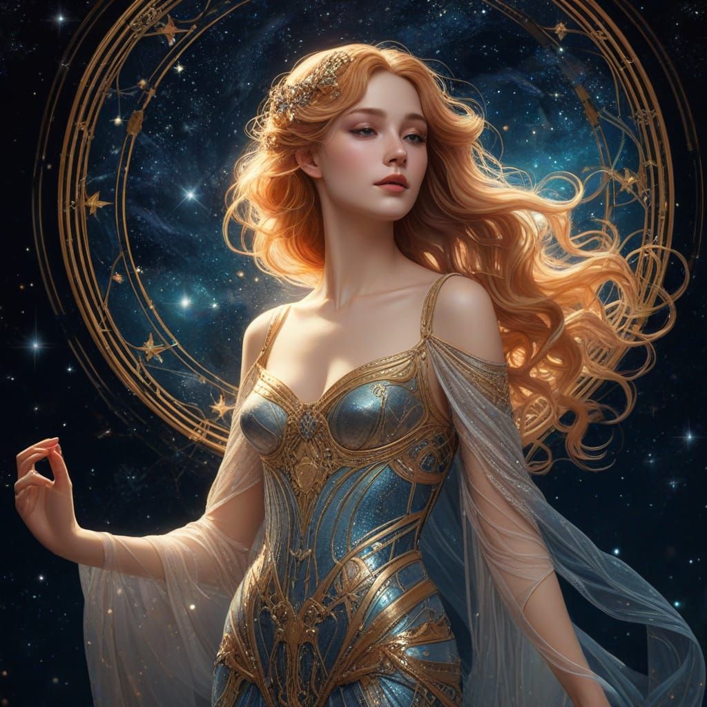 Enchanted Woman in Art Nouveau Galaxy