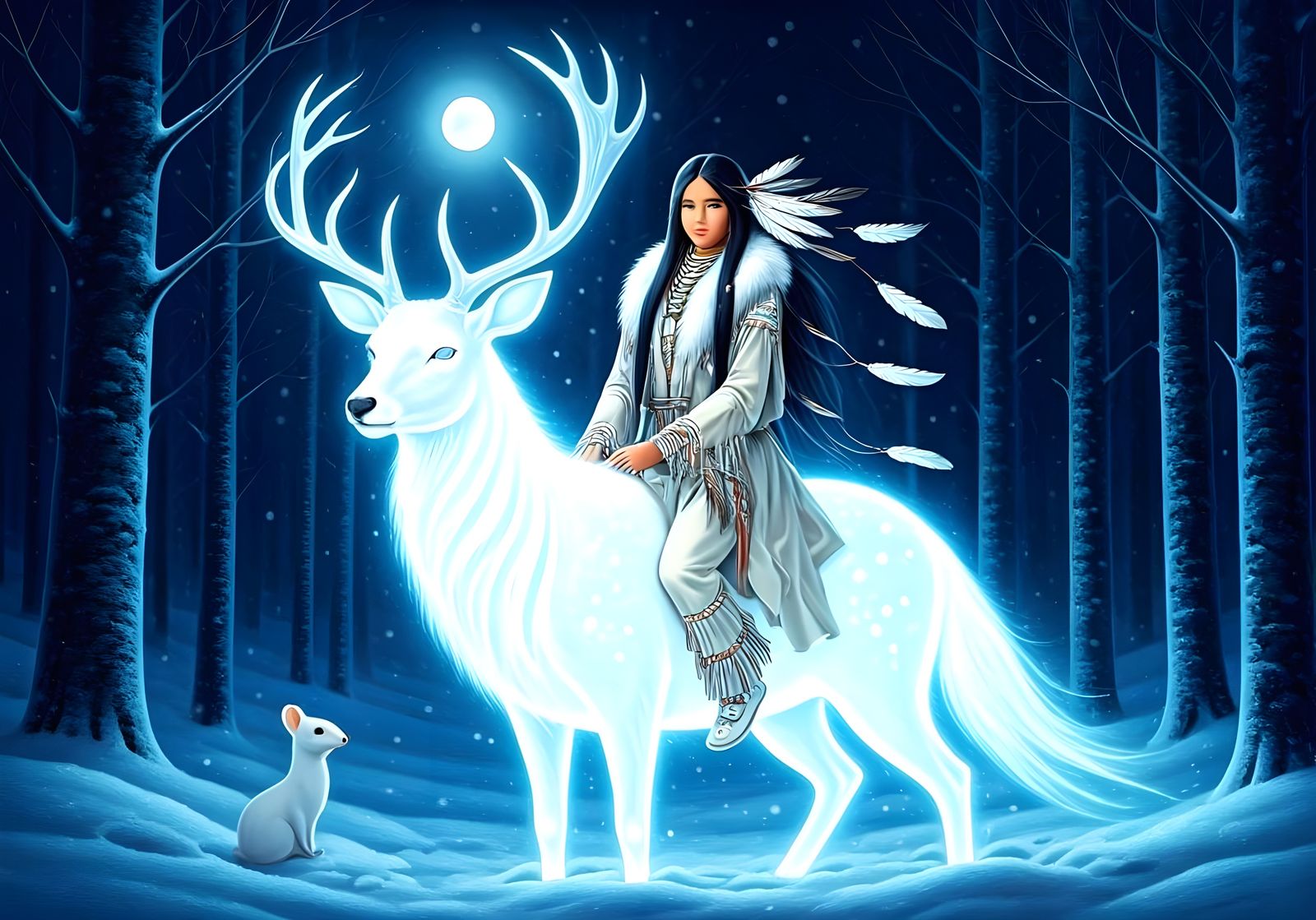 Ethereal Deer Spirit Guide in Snowy Forest