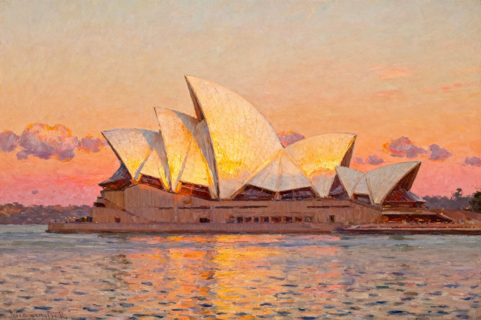 Sydney Opera House at Sunset in Australian Tonalism Style