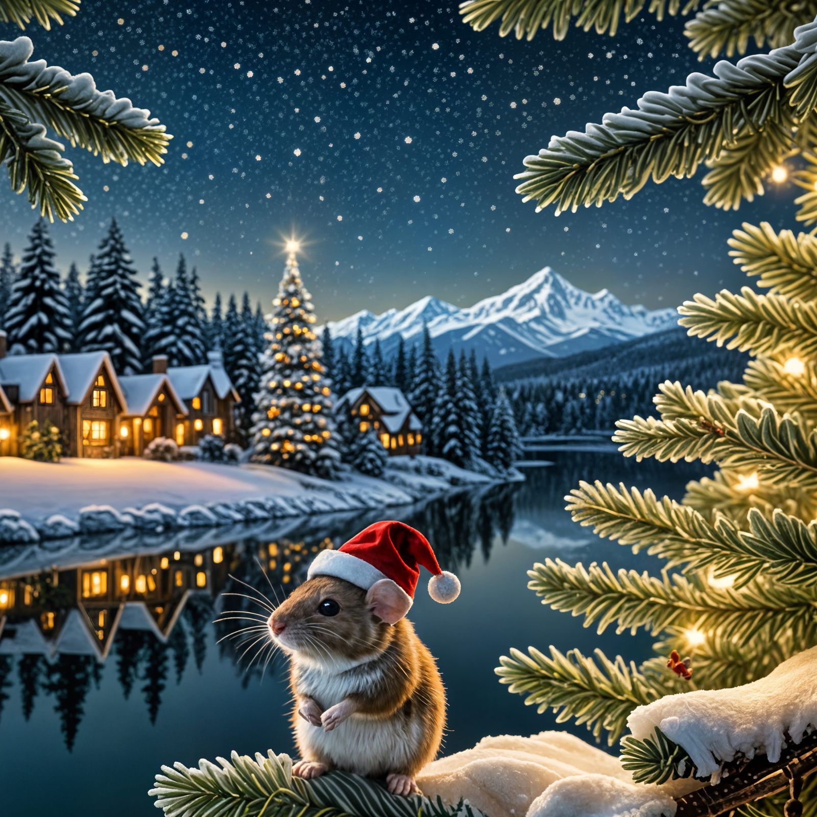 Surreal Santa Mouse Observes Festive Christmas Eve