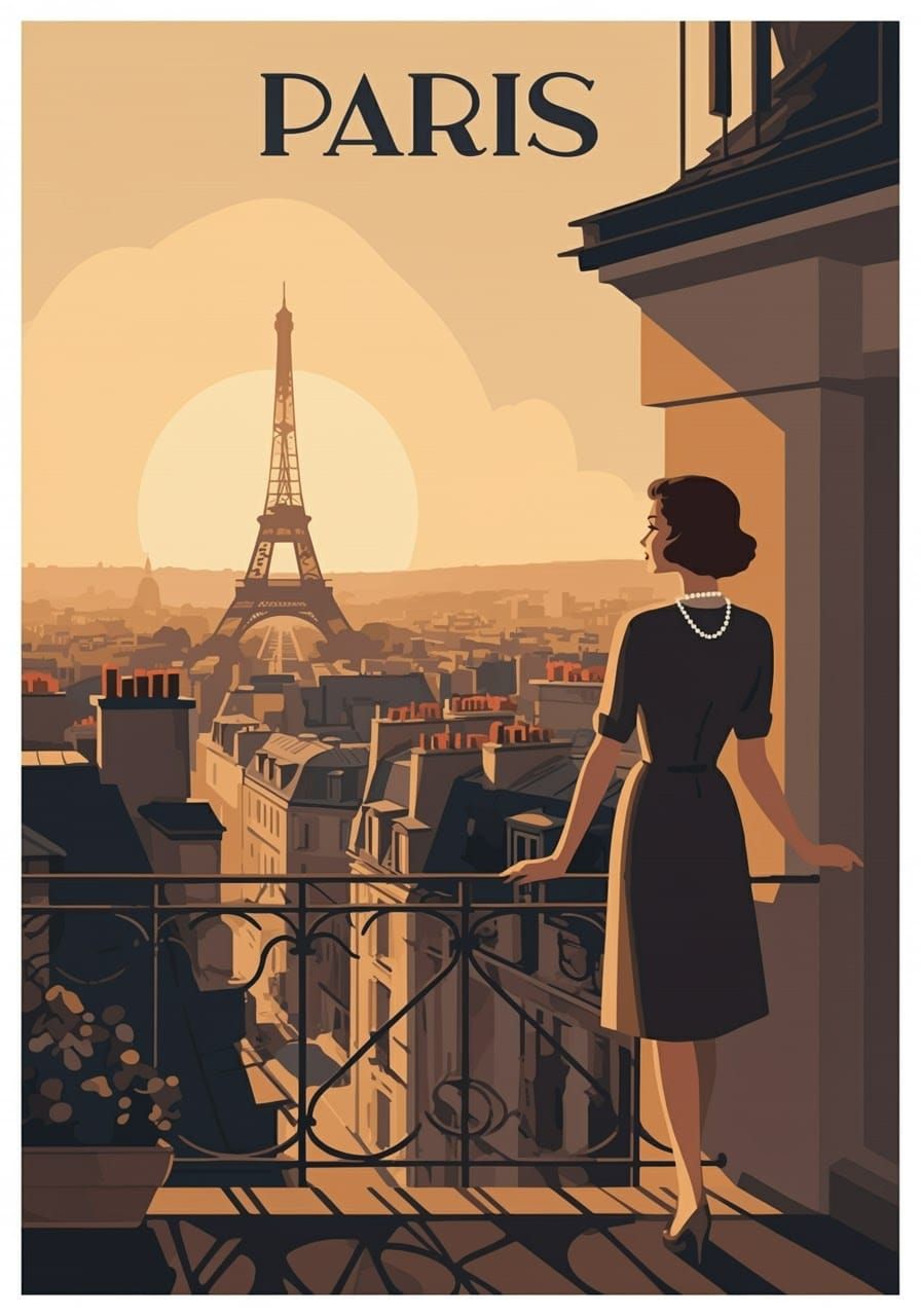 Paris Sunset: Retro Travel Poster Art