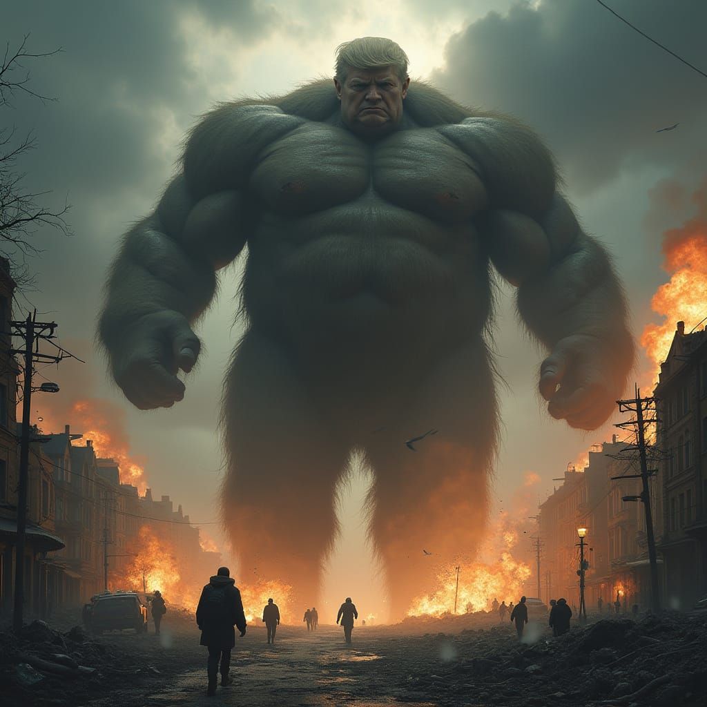 Colossal Trump Figure Devastates War-Torn Ukraine