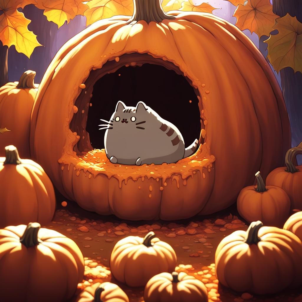 Pusheen Cat in Donut, Studio Ghibli Style