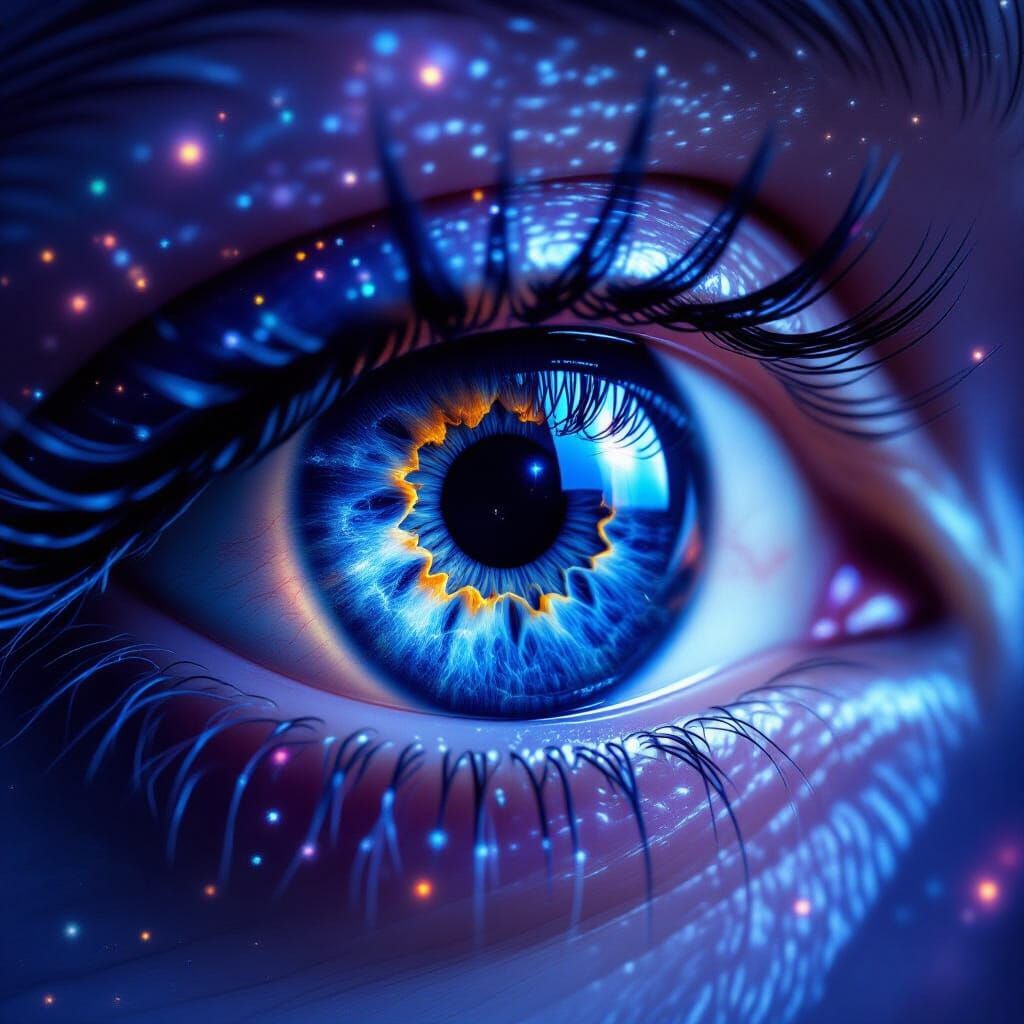 Cosmic Eye Reflecting Universe's Edge in Hyperrealism