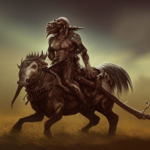 Gnome Rides Hog: Detailed Fantasy Art