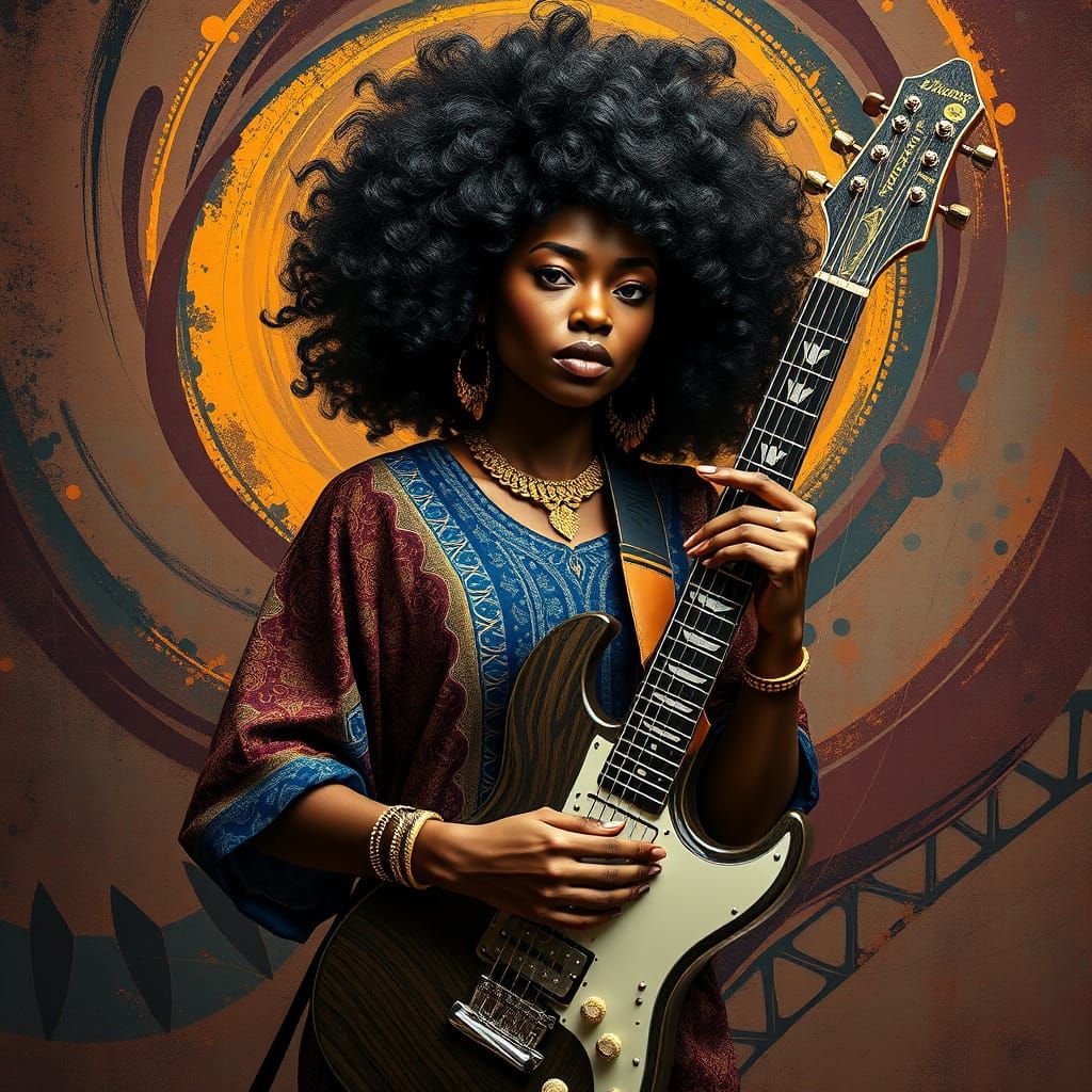 Confident Afro Woman Rock Star in Vibrant Dashiki