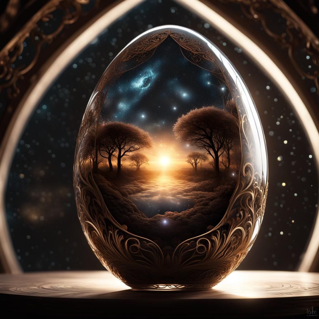 Universe in Glass Egg: Photorealistic CGI Masterpiece