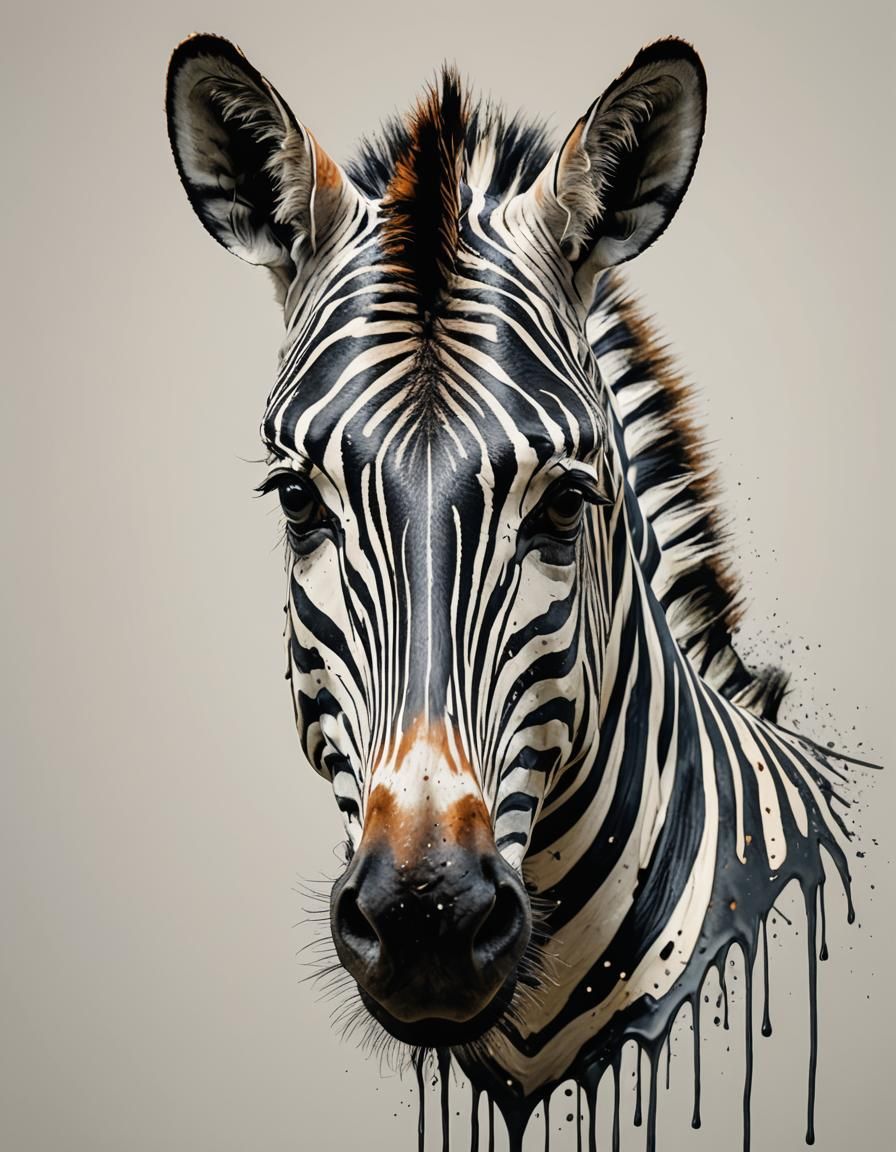 Surreal Dripping Zebra Head Art