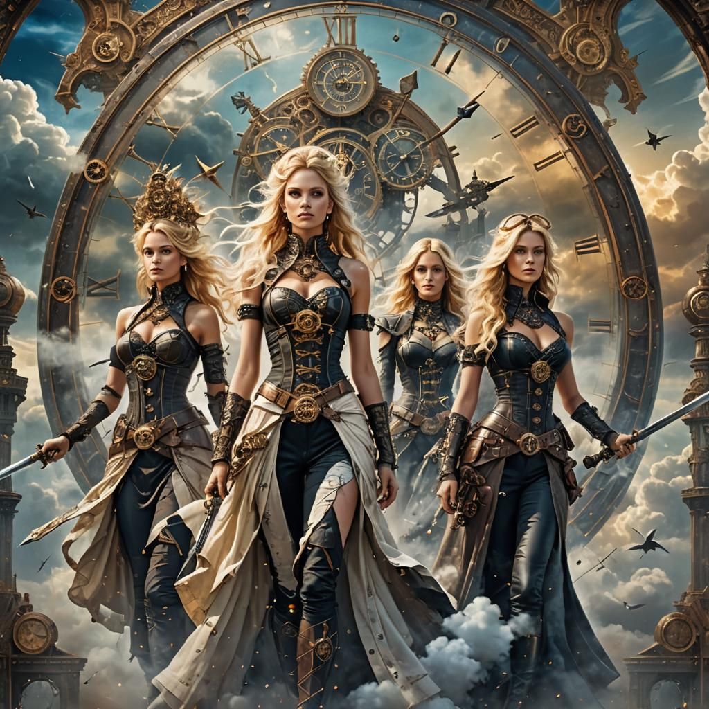 Steampunk Goddesses in Celestial Triple Exposure