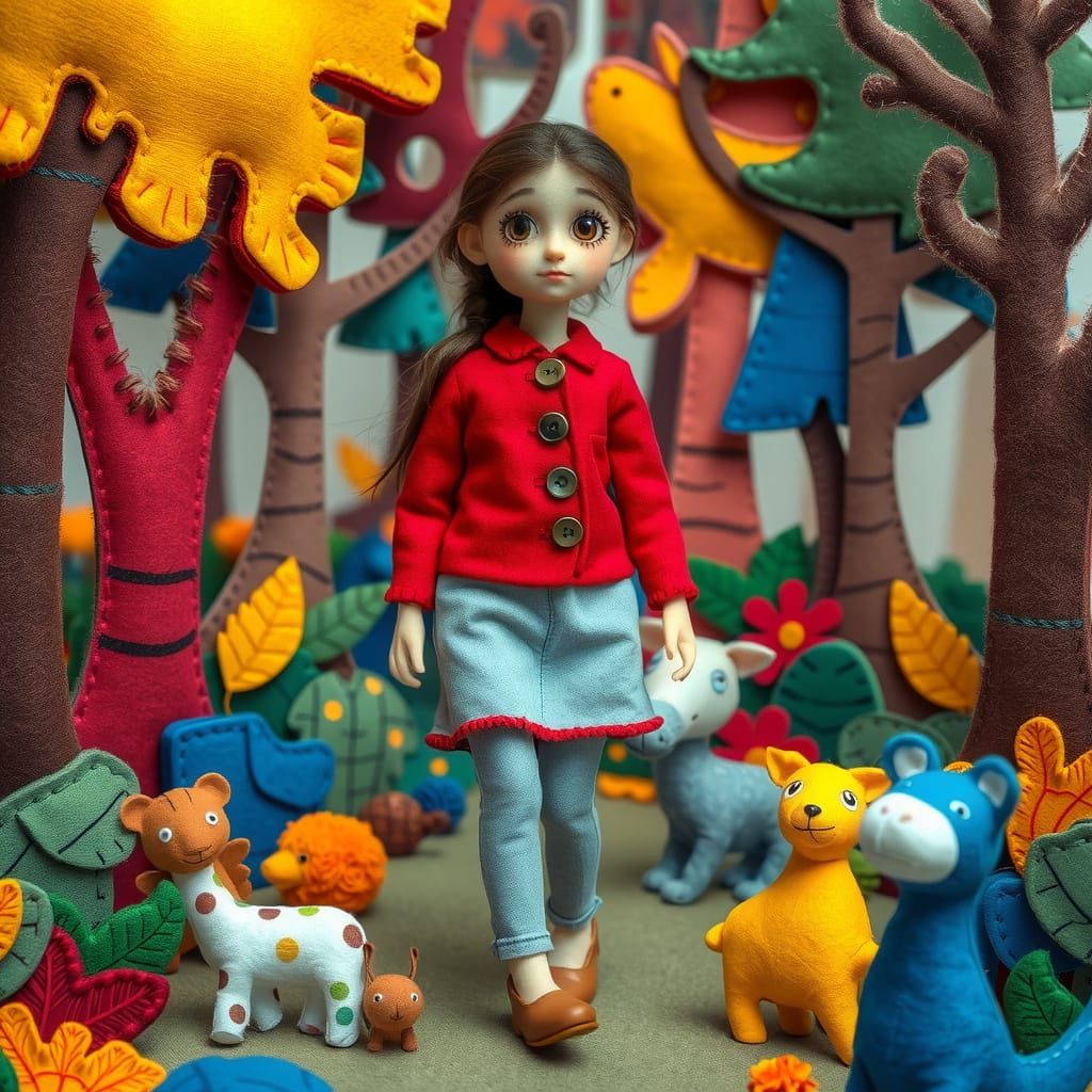 Felt Woman in Whimsical Felt Forest