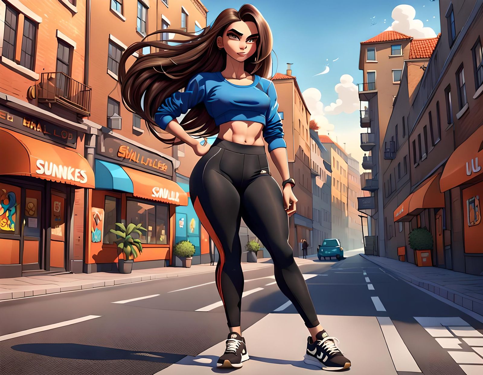 Beautiful Cartoon Woman with Wild Hair in 3D