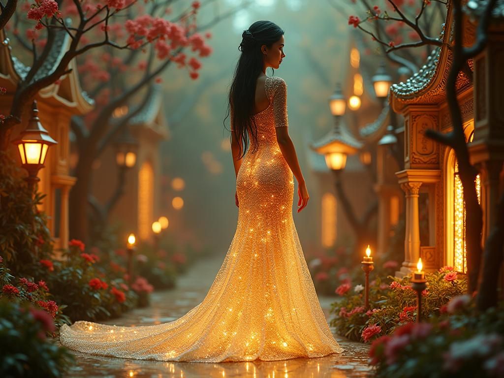 Fiber-Optic Woman in Art Nouveau Fabergé Setting