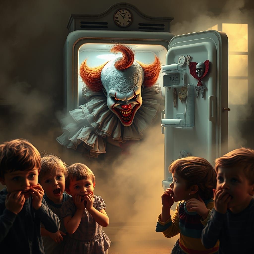 Grotesque Pennywise Emerges from Vintage Refrigerator