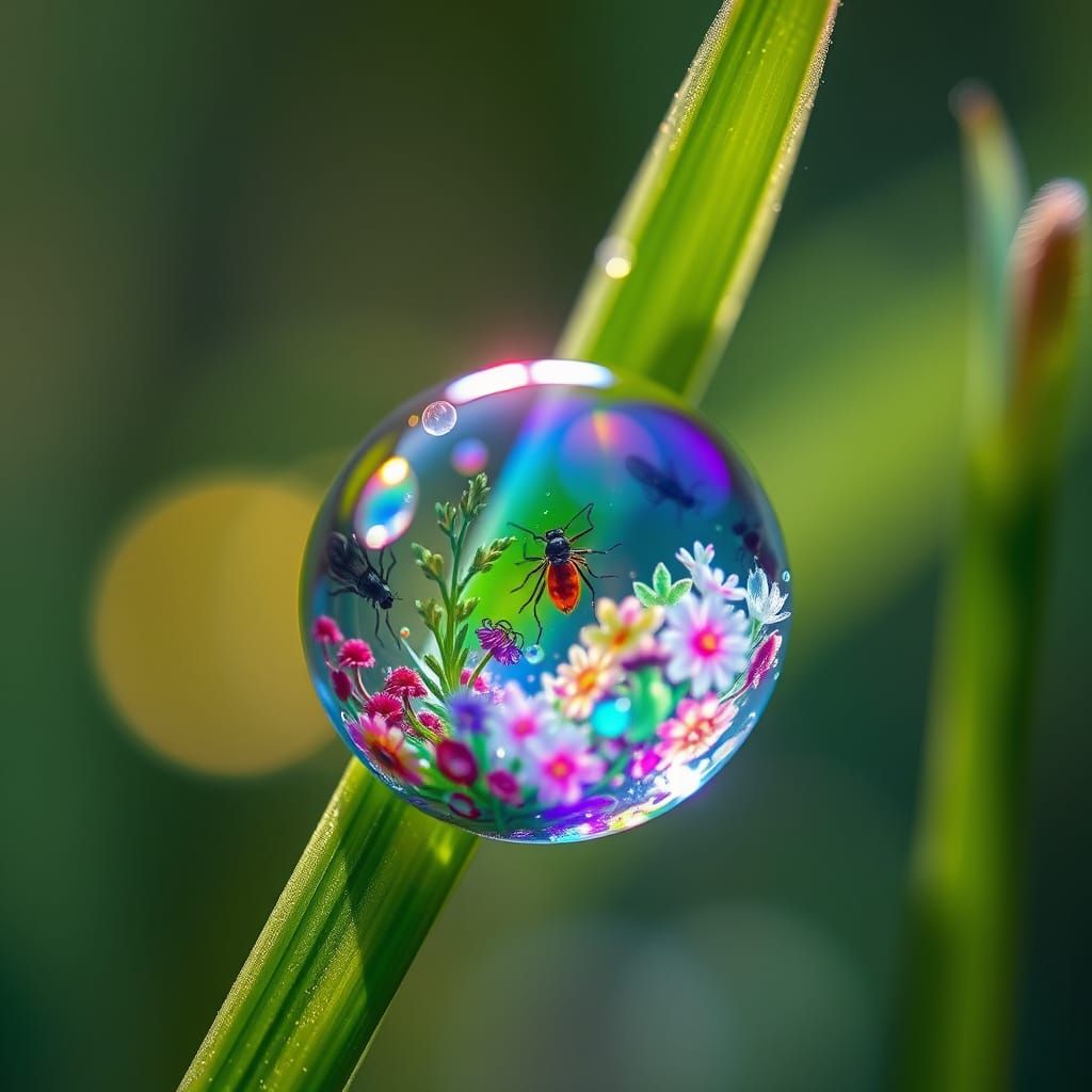 Miniature World in Dewdrop: Hyperdetailed Macro Photography