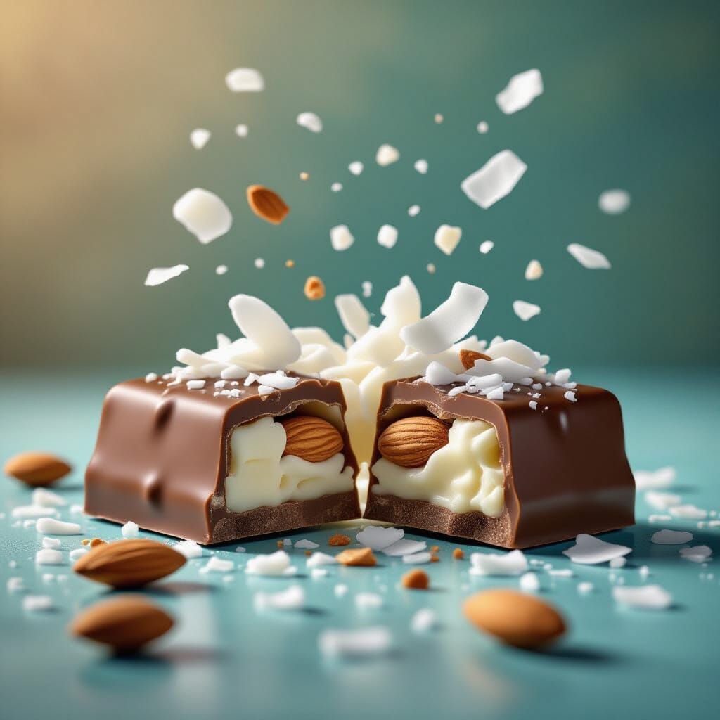 Raffaello Chocolate Bar Cut In Half, Detailed Splash Art