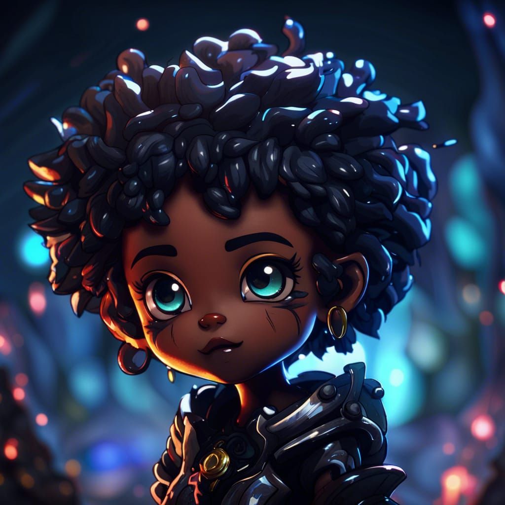 Cute Black Manga Character in Detailed Matte Painting