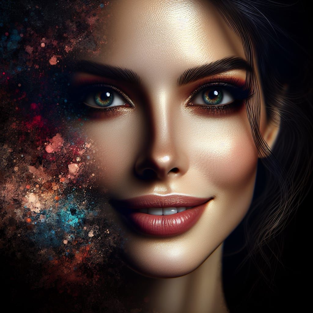 Hyperrealistic Portrait of a Woman with Expressive Makeup