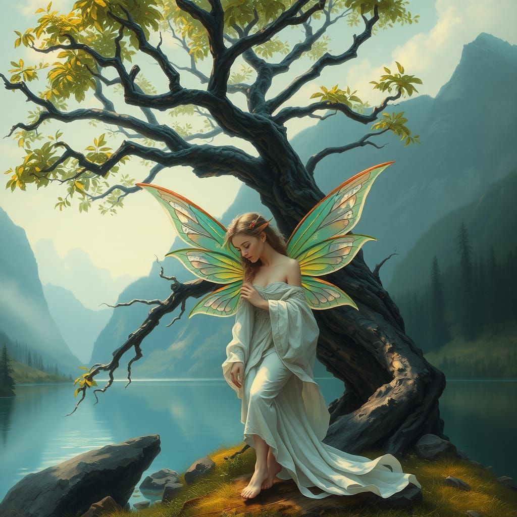 Ethereal Fairy in Mystical Landscape, Inspired Art