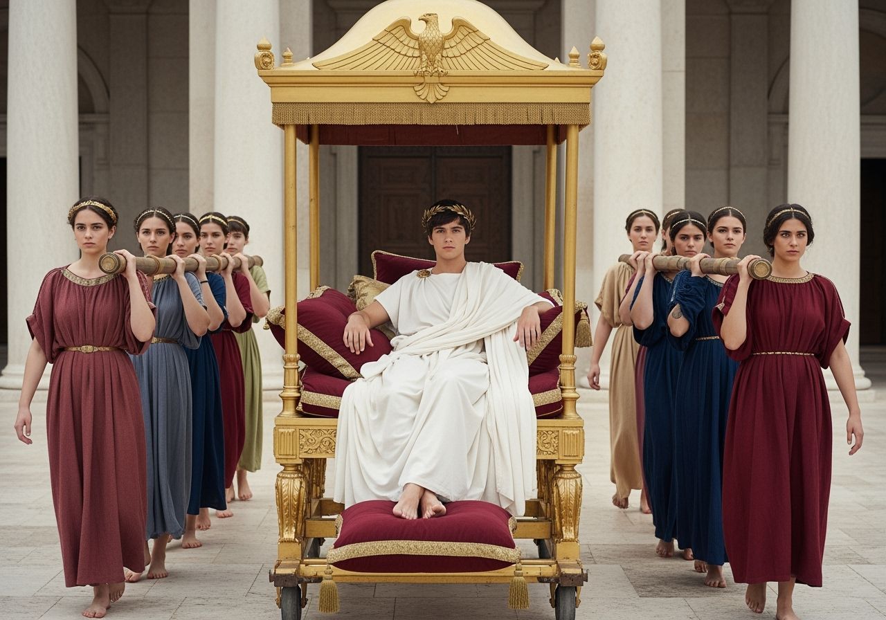 Young Emperor Lounging on Golden Imperial Litter