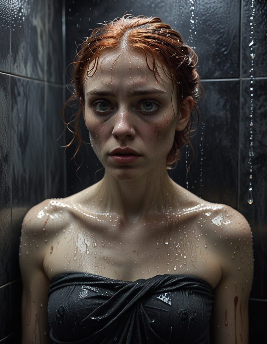 Surreal Noir Portrait of a Young Woman in a Haunted Shower