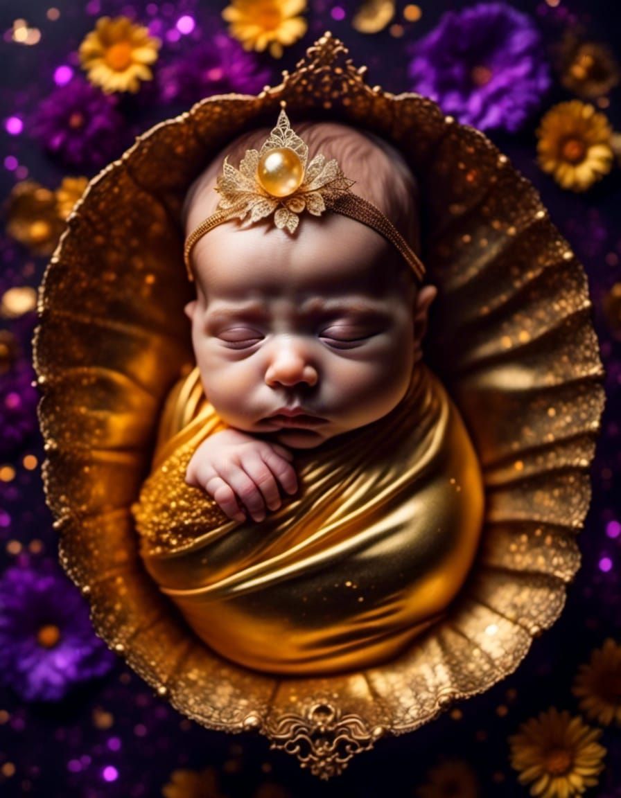 Baby in Golden Bath, Anne Geddes Style