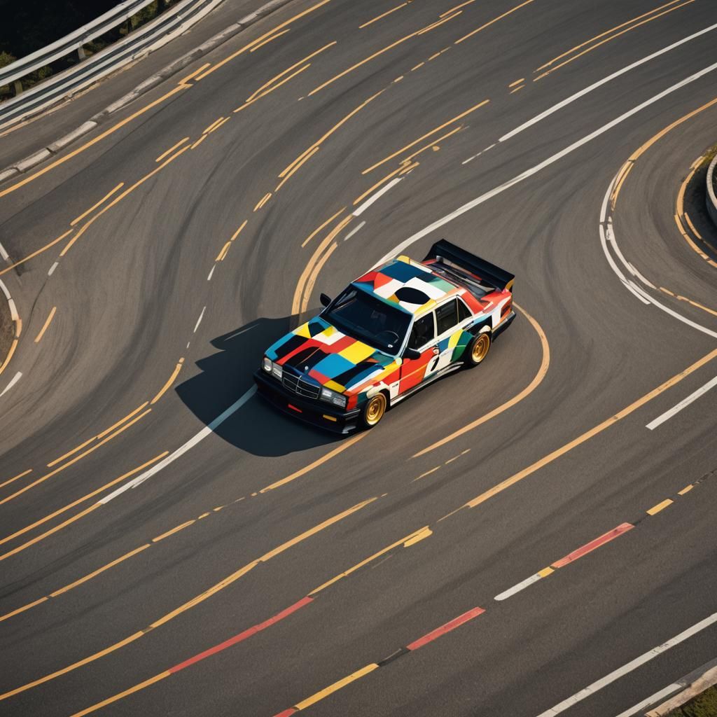 Mercedes 190e Evo 2 in Bauhaus-Inspired Digital Art