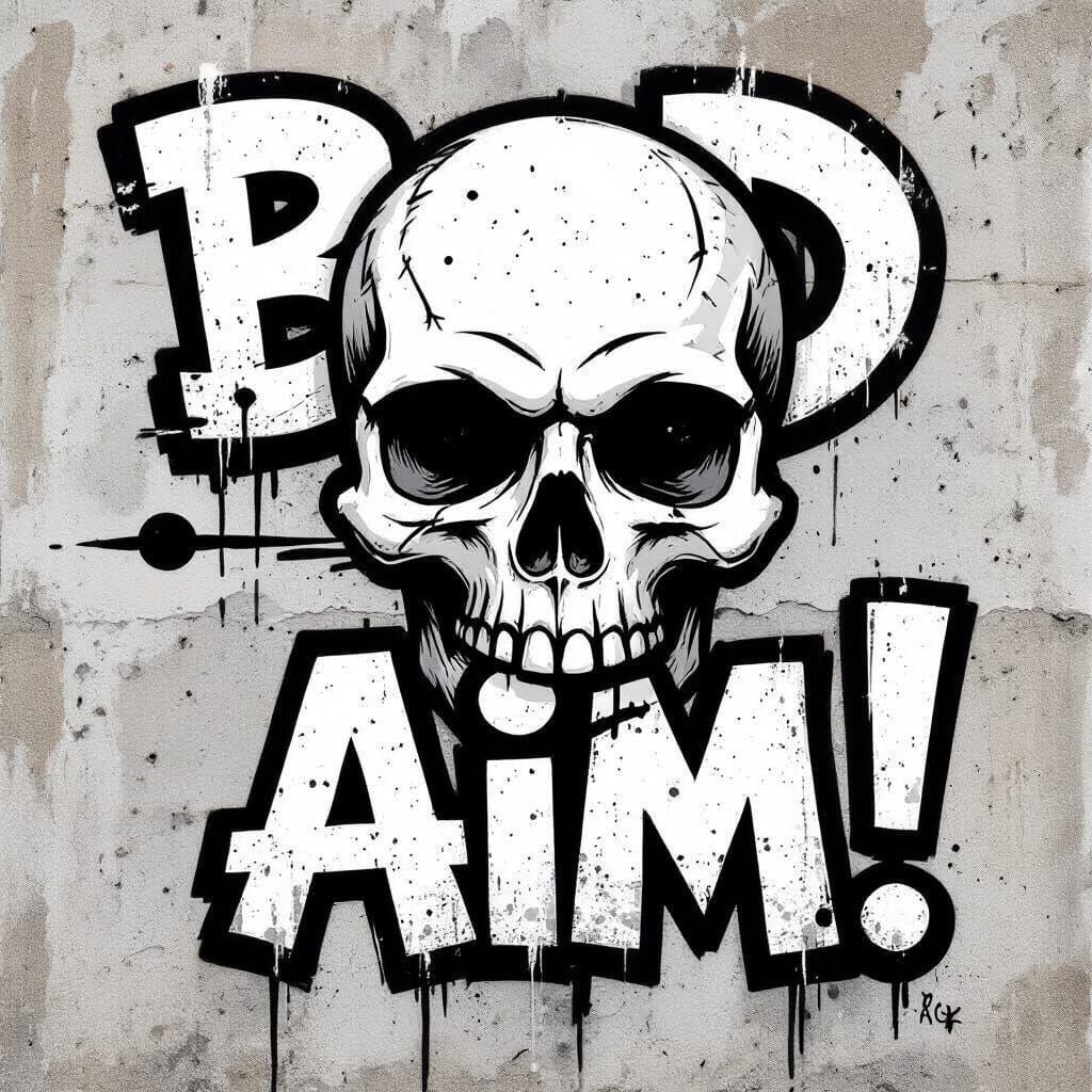 "Bad Aim" Graffiti Art with Skull Detail