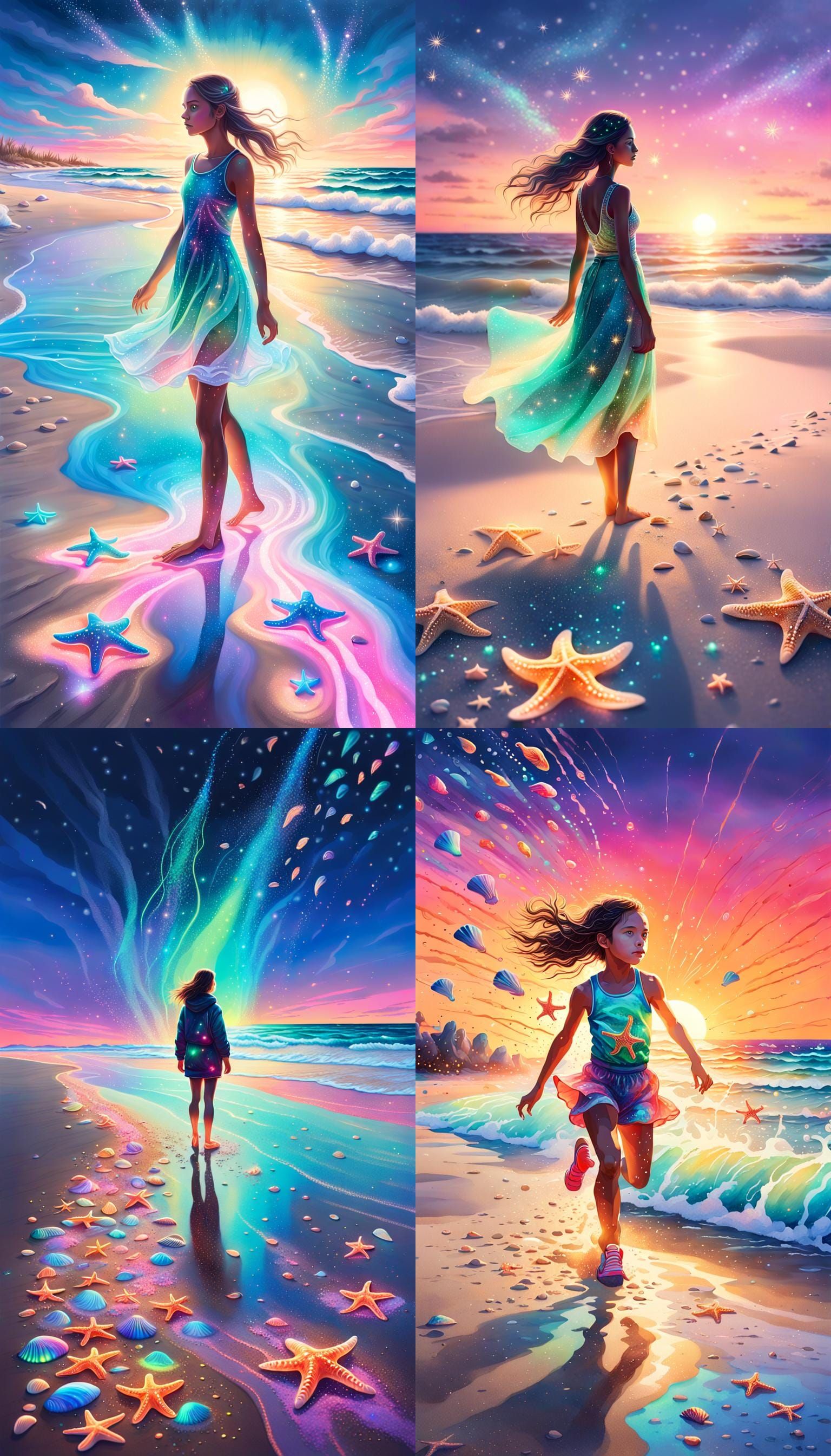 Whimsical Neon Beach with Glitter Stars