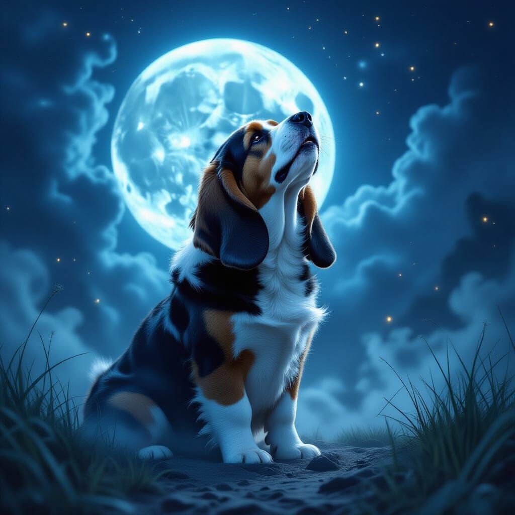 Spectral Basset Hound Howling at Fractured Moon