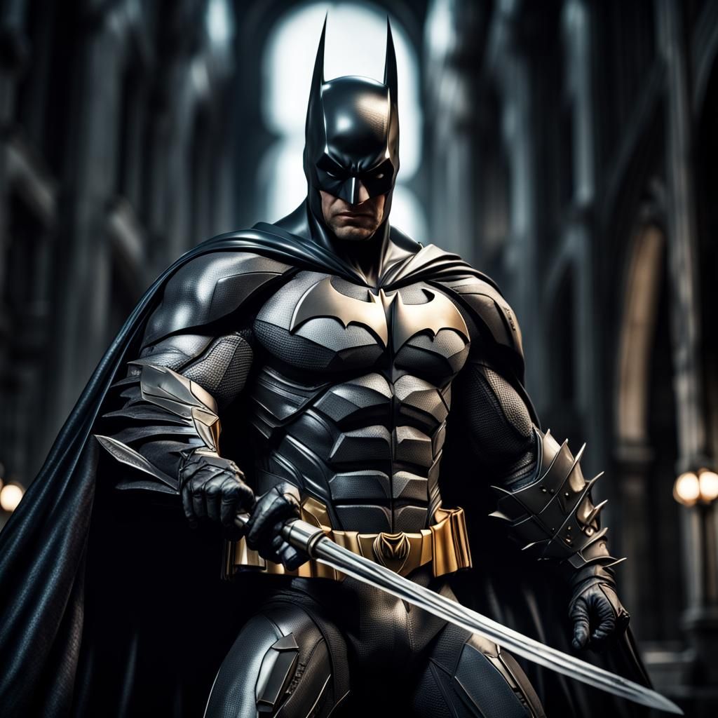 Batman with Sword: Hyperrealistic Cinematic Composition