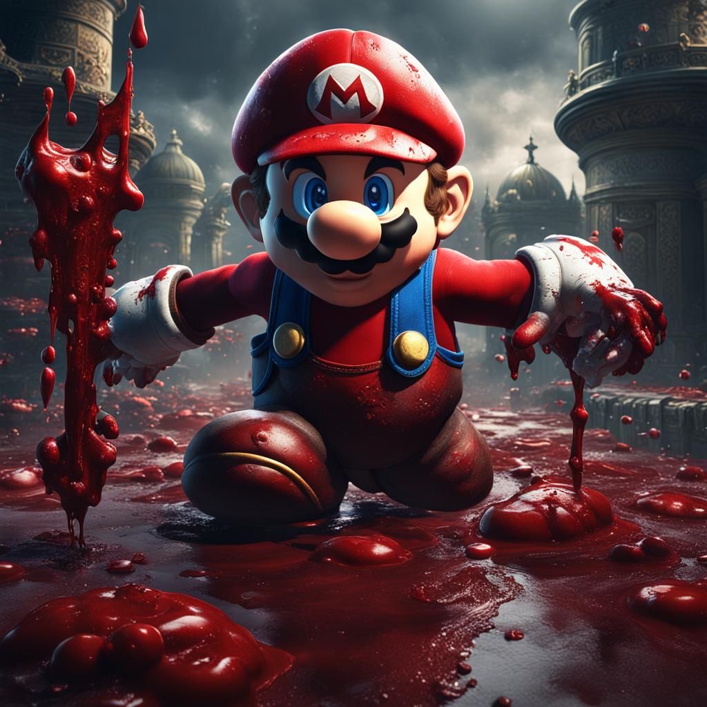 Bloody Mario: Detailed Matte Painting in Deep Color