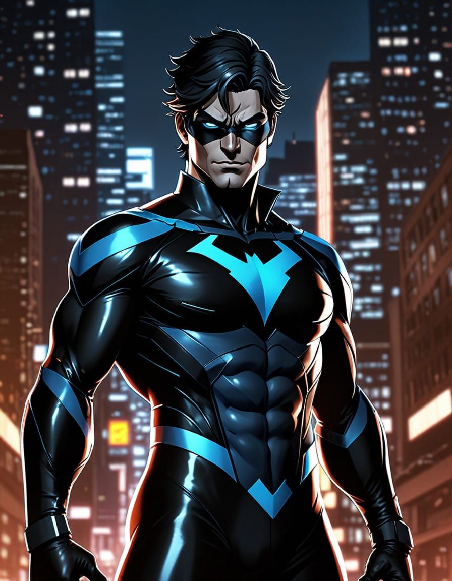 Confident Nightwing Guardian of Blüdhaven in Dynamic Anime S...