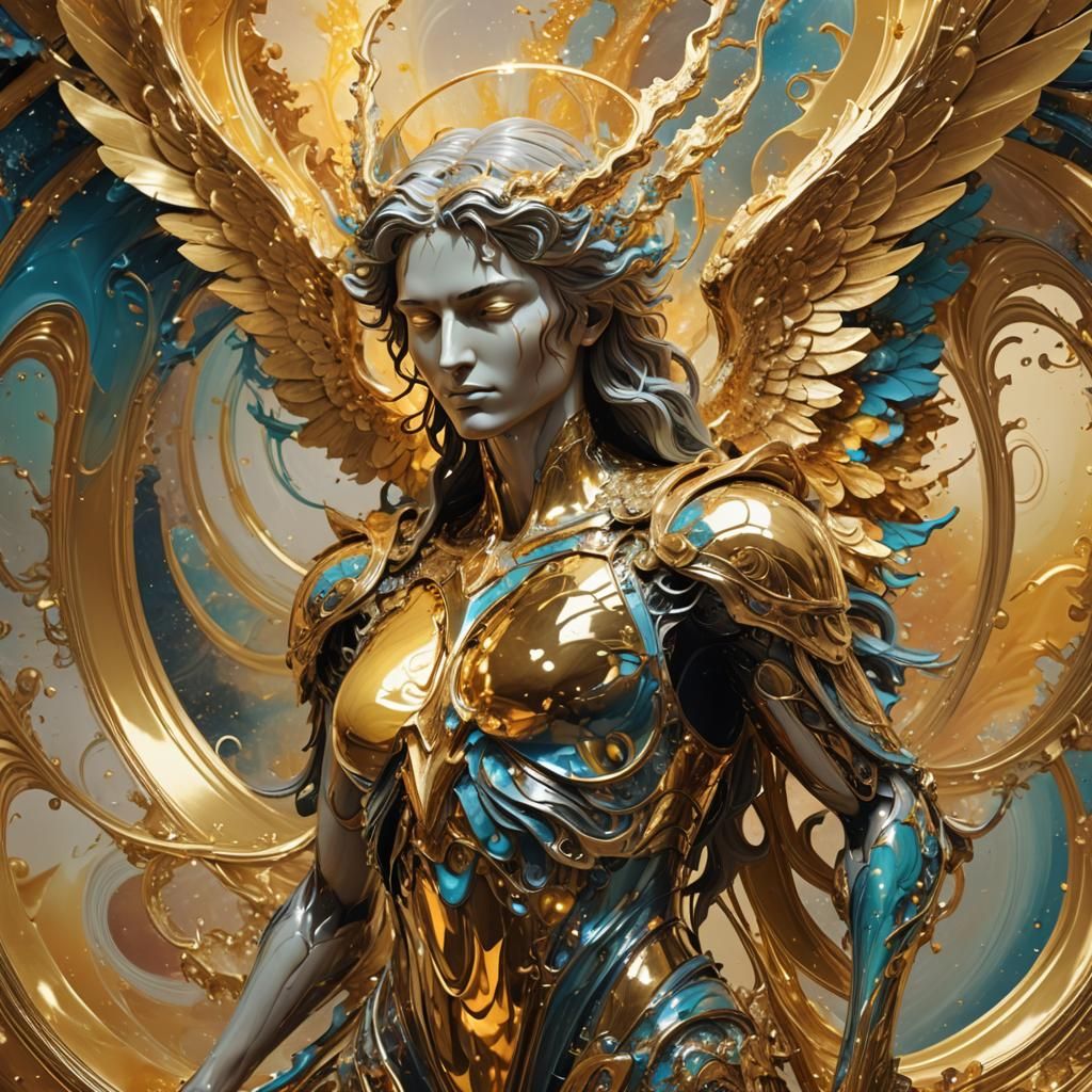 Archangel in Fractal Liquid Plasma with Golden Aura