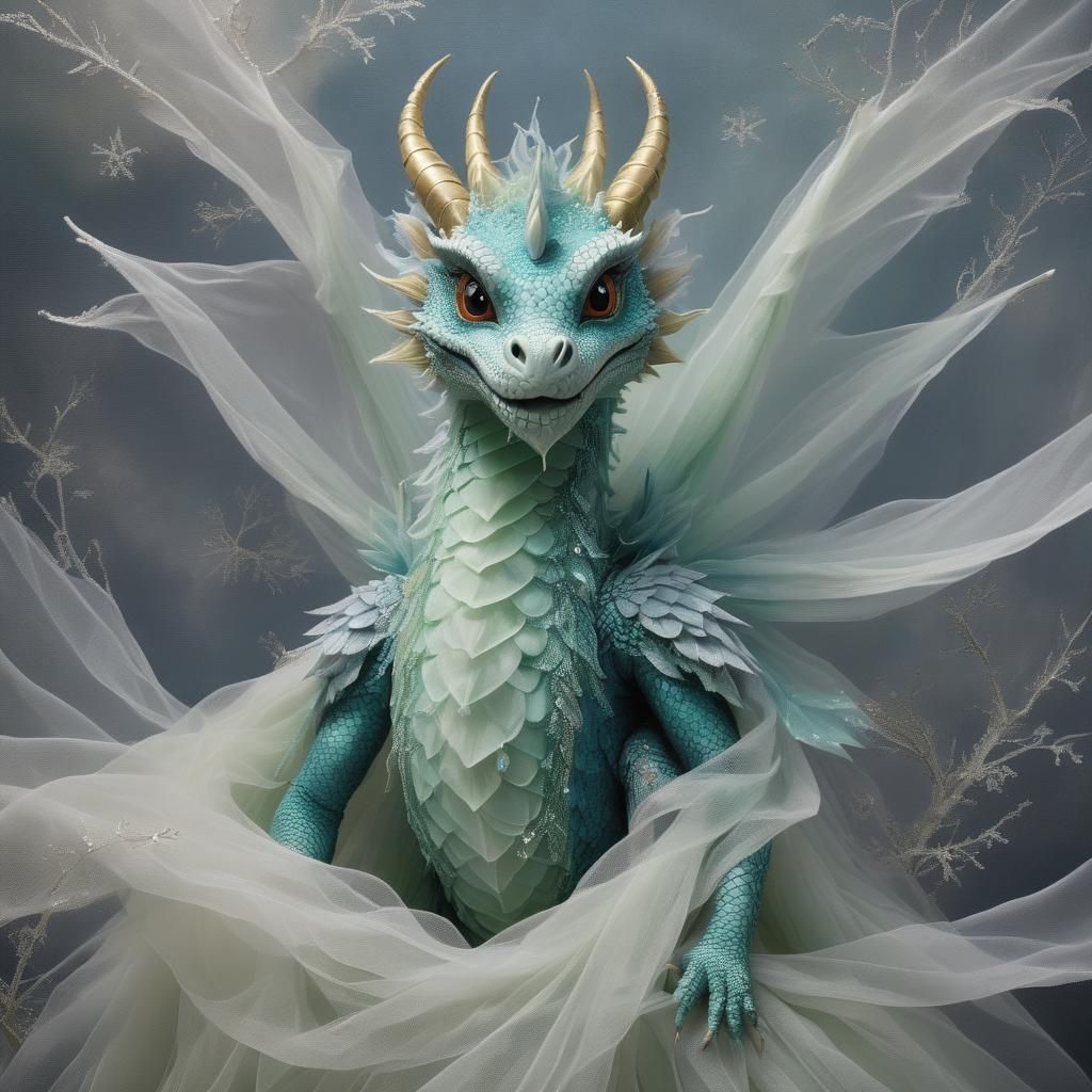 Glow-in-the-Dark Tulle Winter Dragon with Fairy Wings