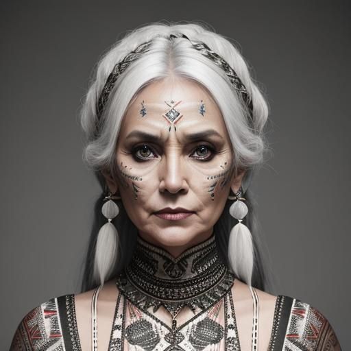 Dramatic Portrait of Nordic Woman with Tribal Fabric