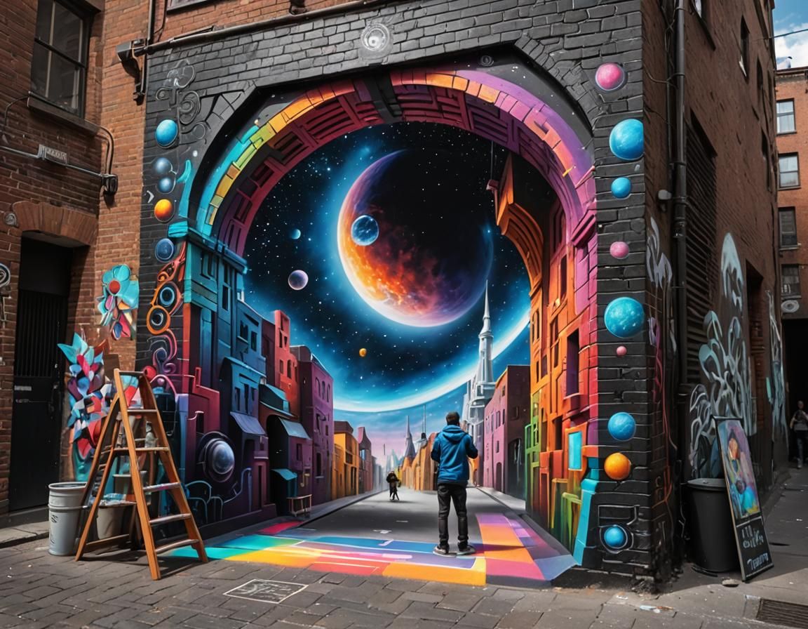 3D Chalk Art Gateway to Space Illusion