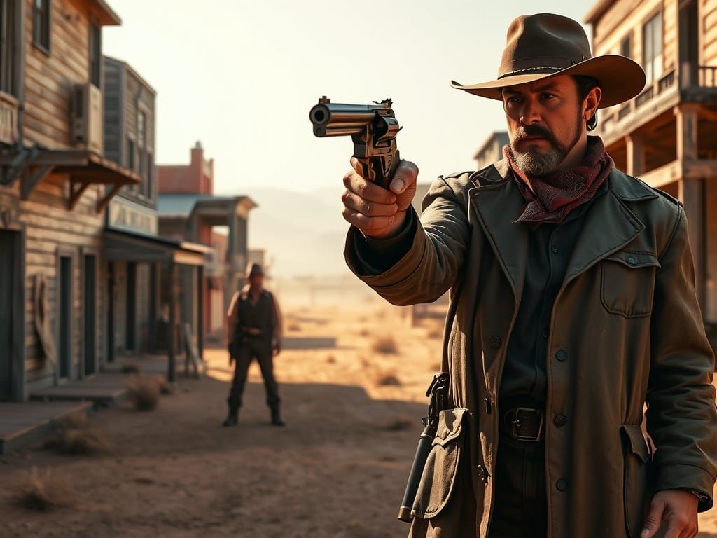 Classic Western Showdown in Gritty, Cinematic Style