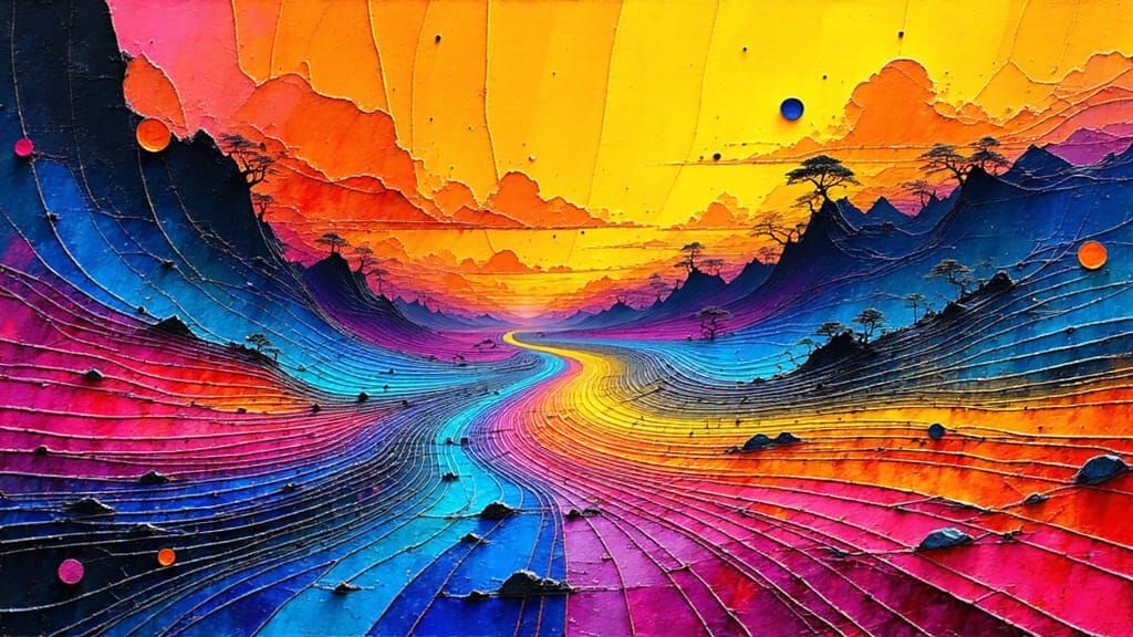 Vibrant Neon Abstraction in Klimt-Inspired Style