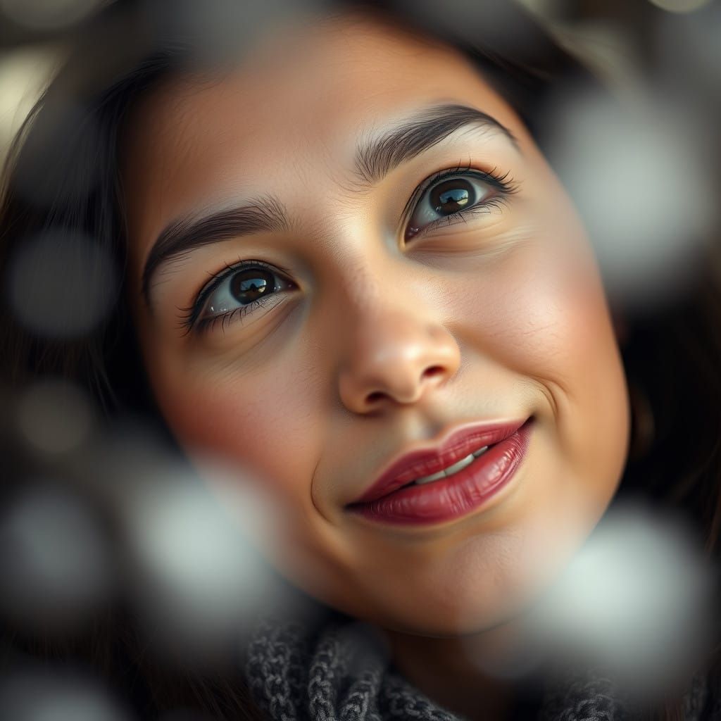 Subtle Portrait of Contemplation in Winter Wonderland