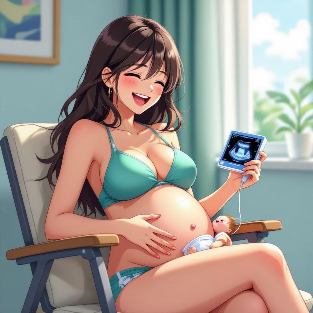 Pregnant Woman with Baby, Cel-Shaded Manga Illustration