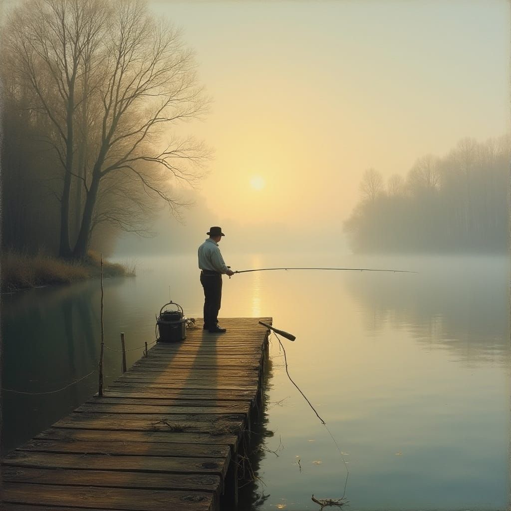 Lakeside Fisherman in the Dawn