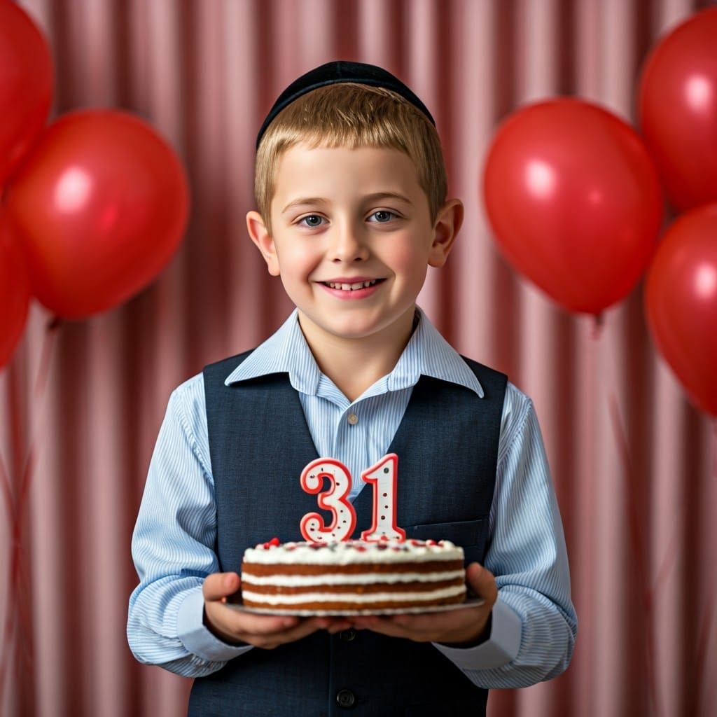 Sweet Haredi Boy Celebrates Birthday with Beautiful Cake and...
