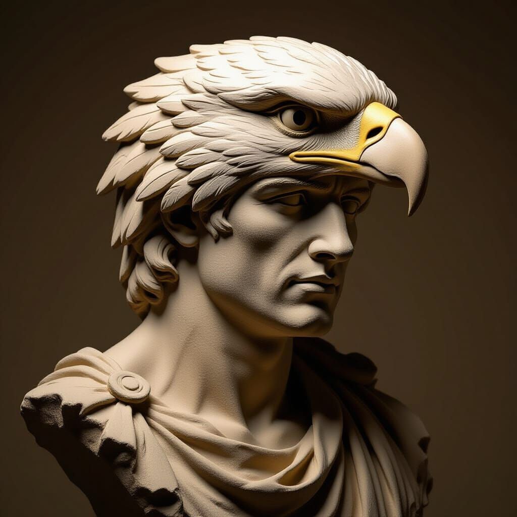 Clay Statue of Man with Eagle Head